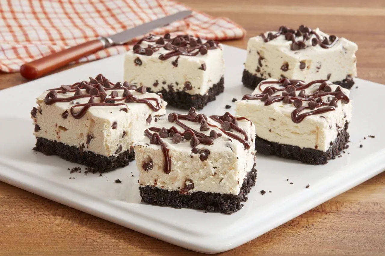 recipe image No-Bake Mini Chocolate Chip Cheesecake Bars