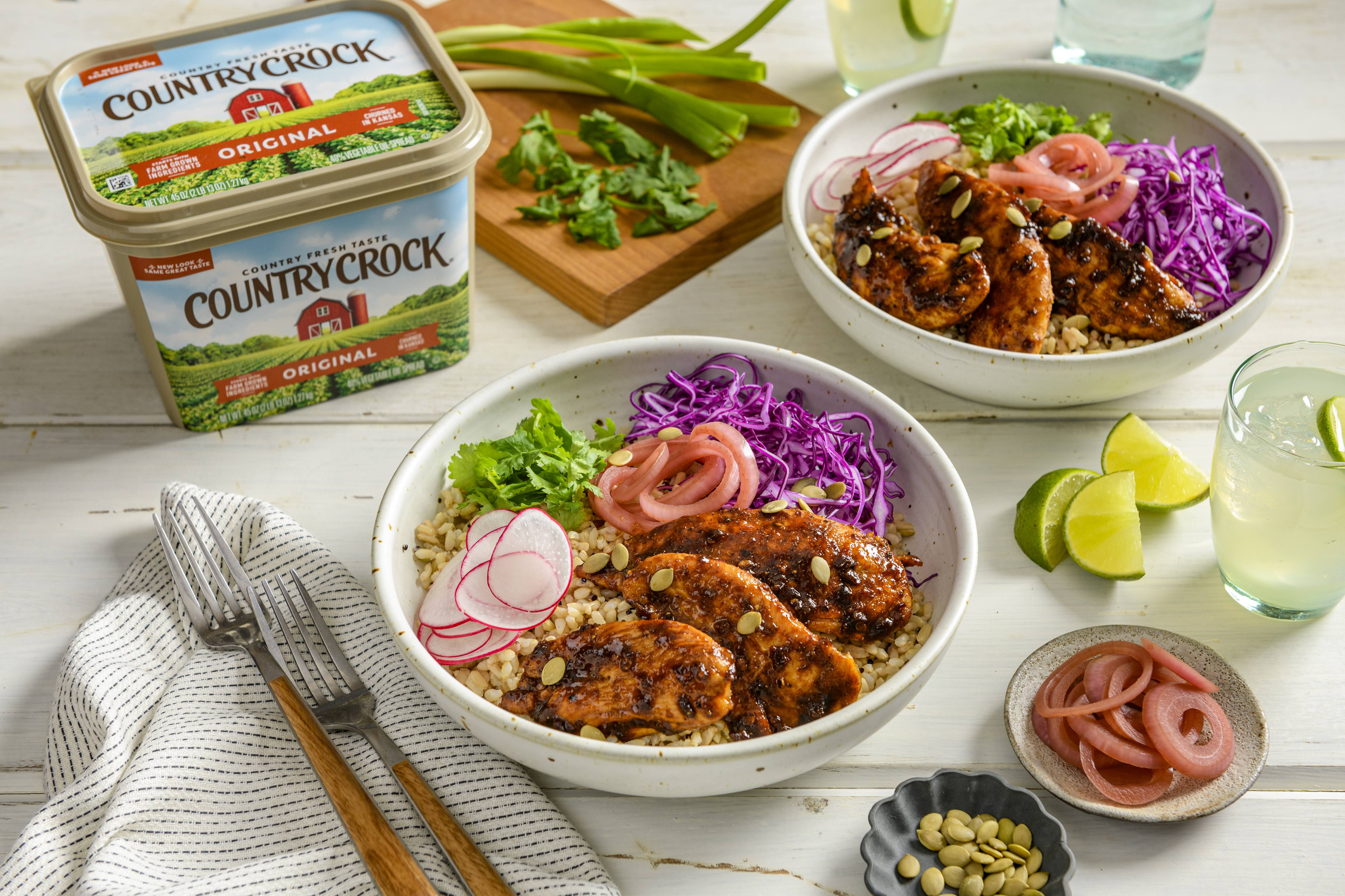 Sticky Chipotle Chicken Grain Bowls with Pickled Red Onions and Pumpkin