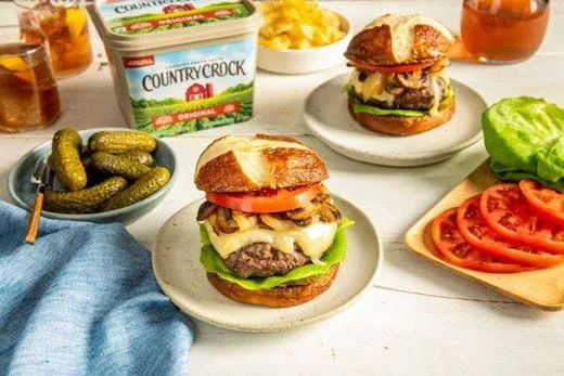 recipe image Double Swiss Burgers with Caramelized Mushrooms