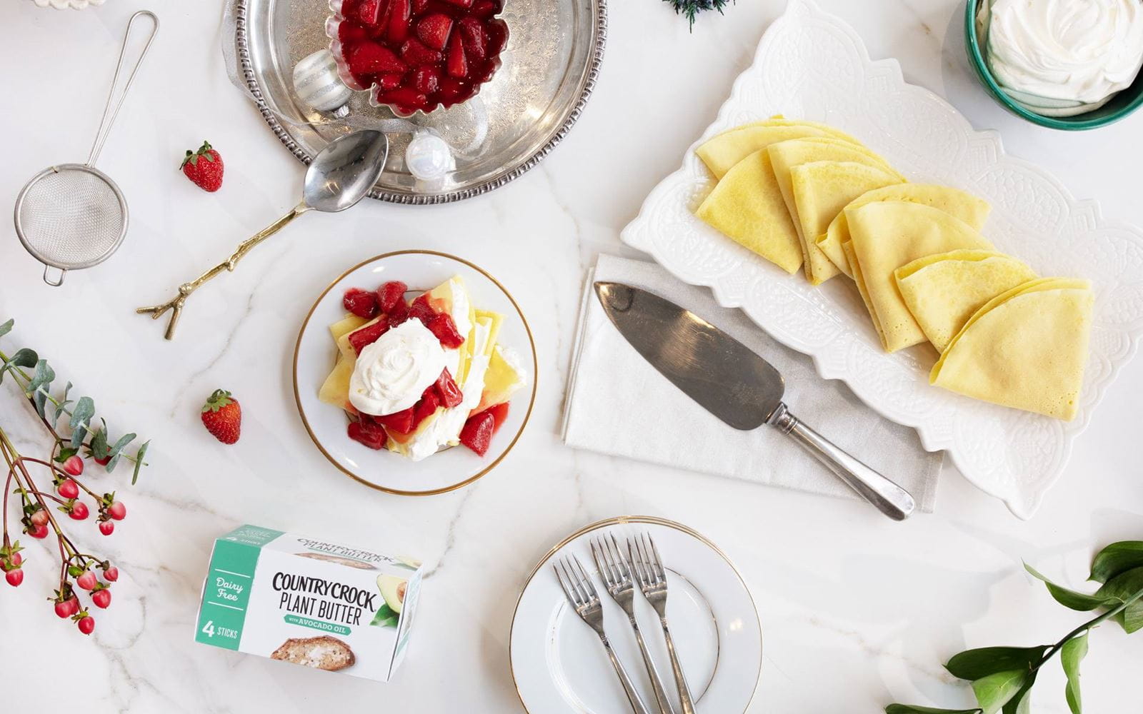 recipe image Country Crock Strawberries and Plant Cream Crepes