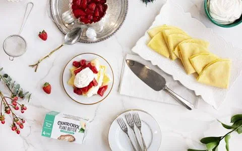 recipe image Country Crock Strawberries and Plant Cream Crepes
