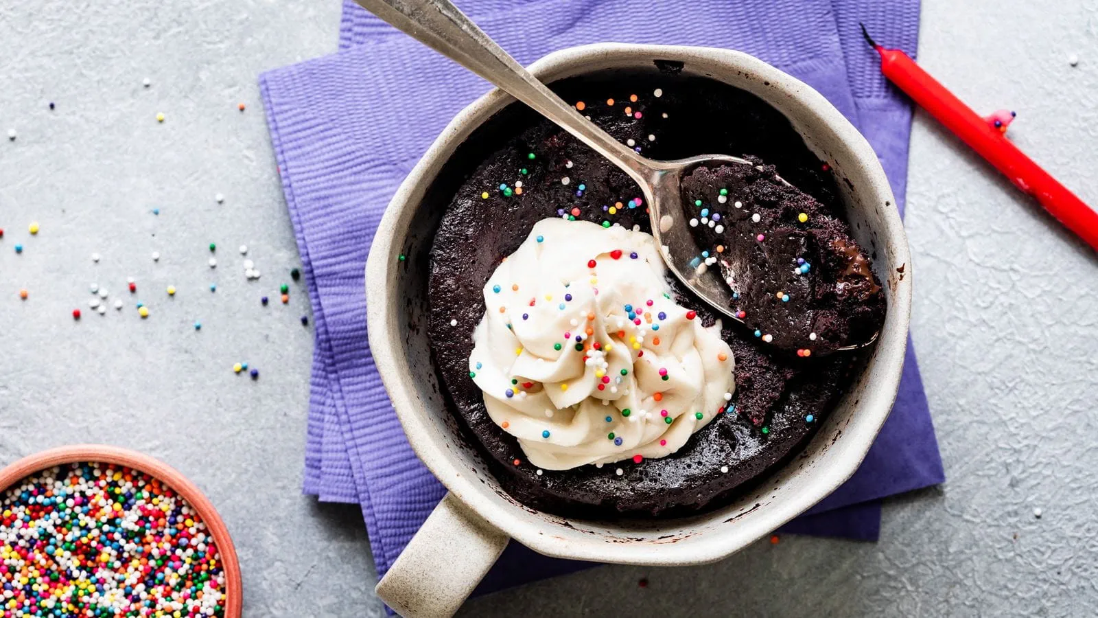 recipe image Flourless Chocolate Birthday Mug Cake