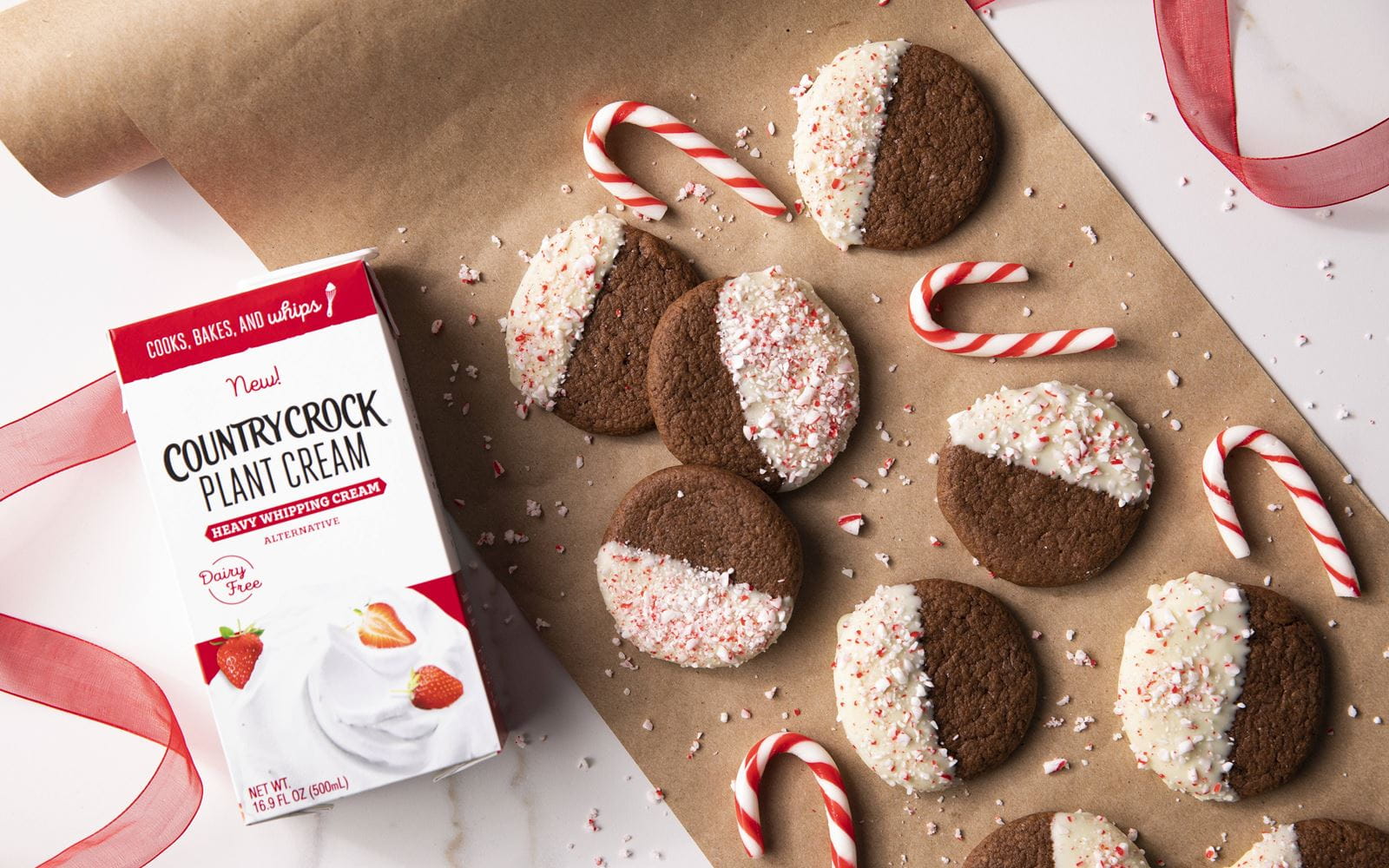 recipe image Dairy Free Candy Cane Dipped Box Cake Mix Cookies