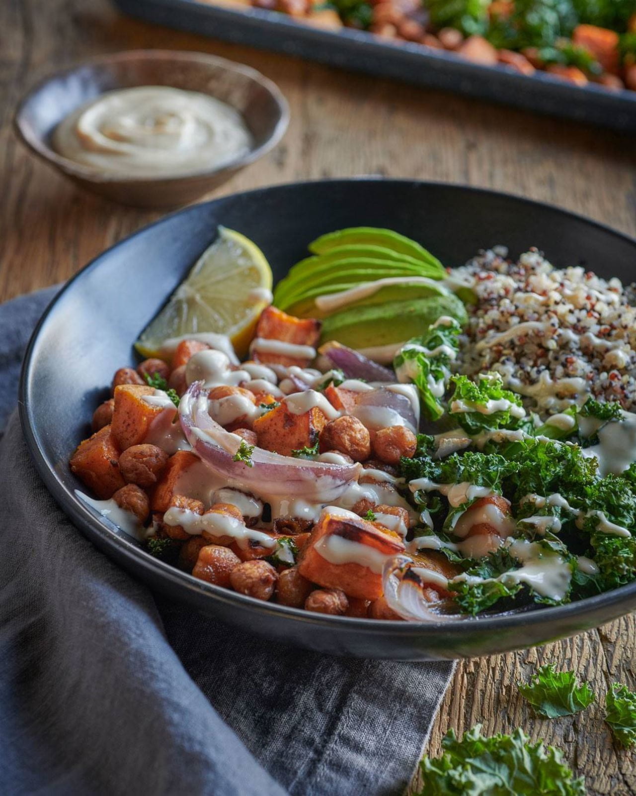 recipe image Sweet Potato & Chickpea Sheet Pan Buddha Bowl