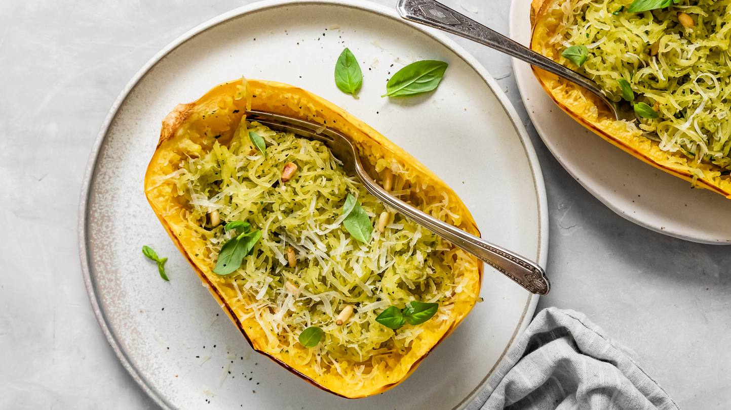 recipe image Vegan Pesto Spaghetti Squash