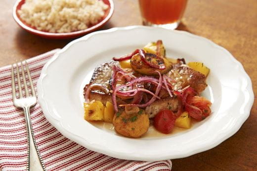 recipe image Pork with Plantains, Tomatoes & Mango