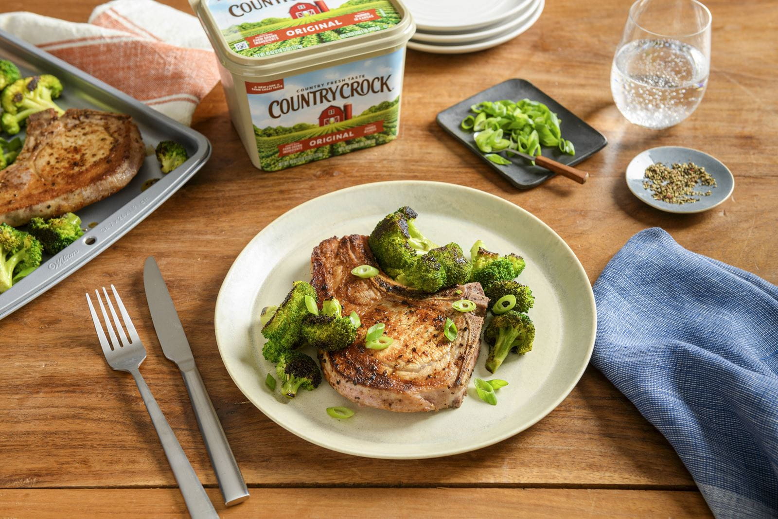 recipe image Sheet-Pan Ranch Pork Chops and Broccoli