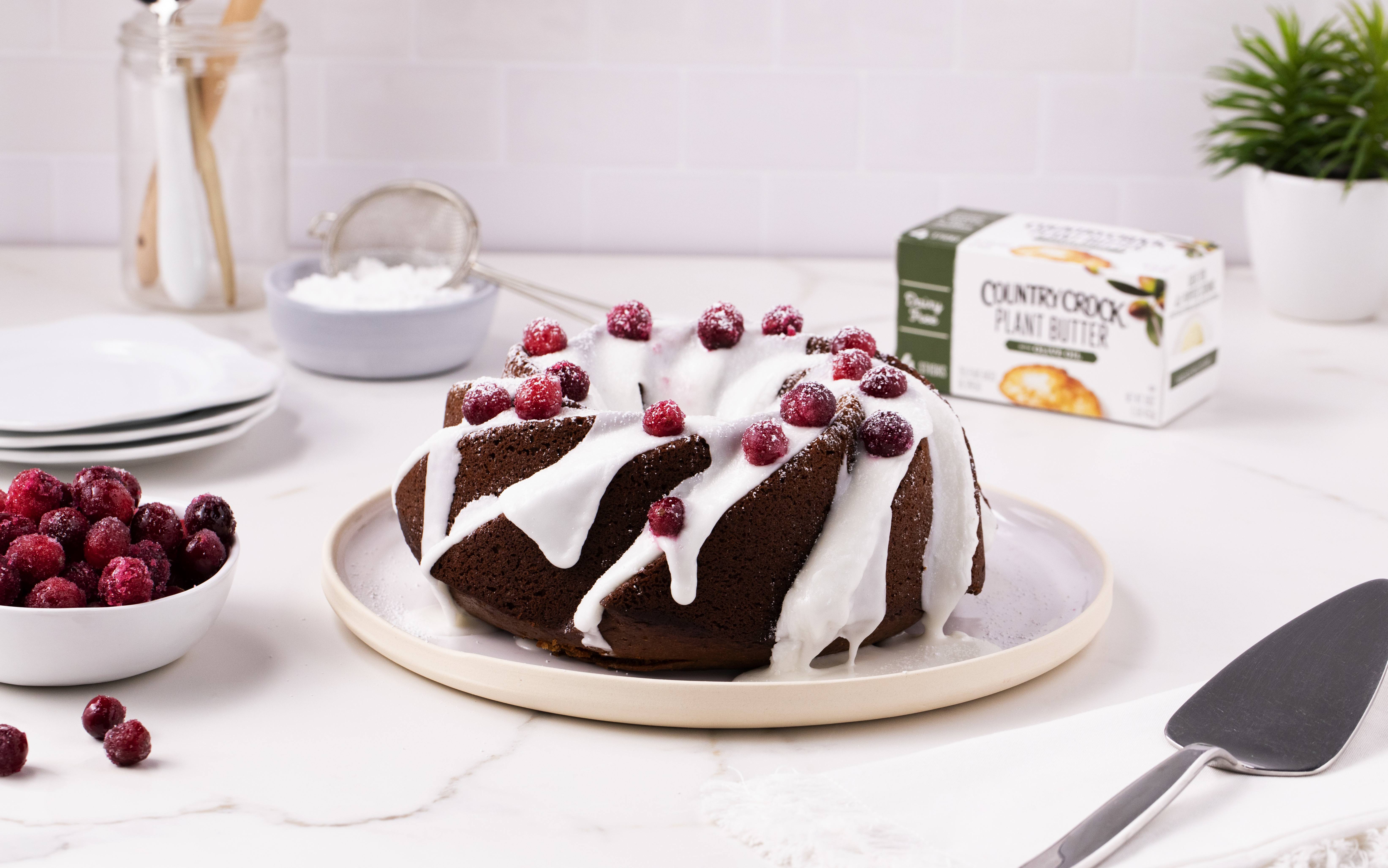 Dairy Free Gingerbread Bundt Cake with Candied Cranberries