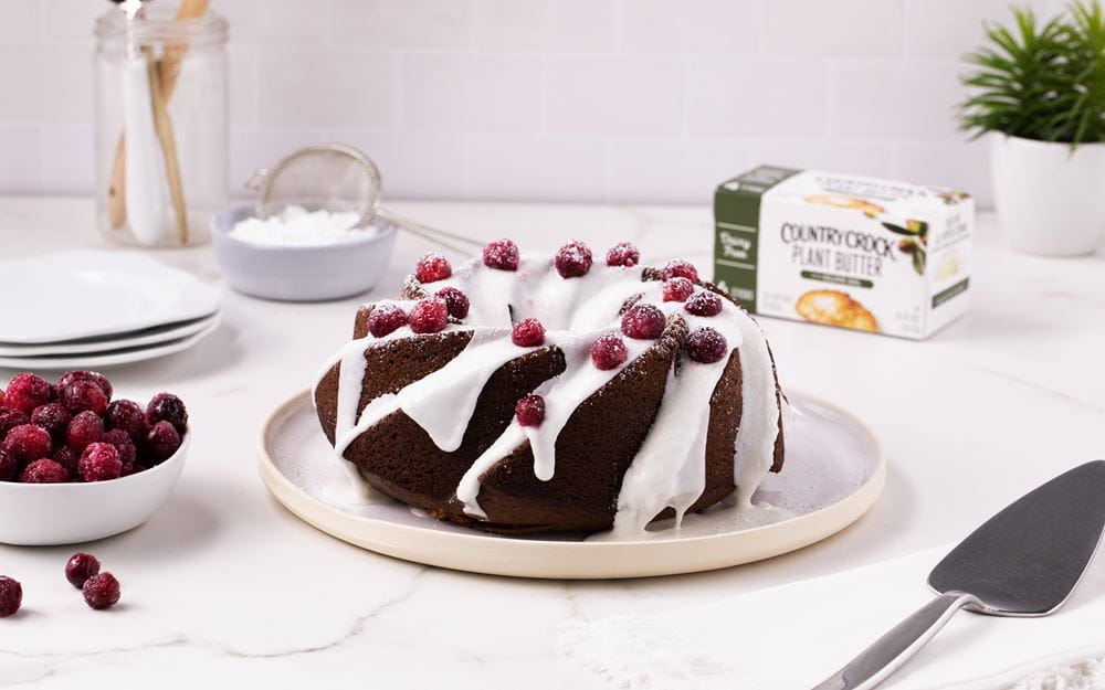 Dairy Free Gingerbread Bundt Cake with Candied Cranberries