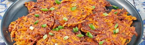 recipe image Sweet Potato Latkes with Two Sauces