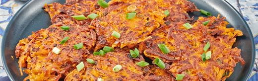 recipe image Sweet Potato Latkes with Two Sauces